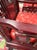 Red Vintage Chinese Rosewood Armchair With Hand-Carved Dragon Medallion and Red Silk Cushion For Sale - Image 8 of 10