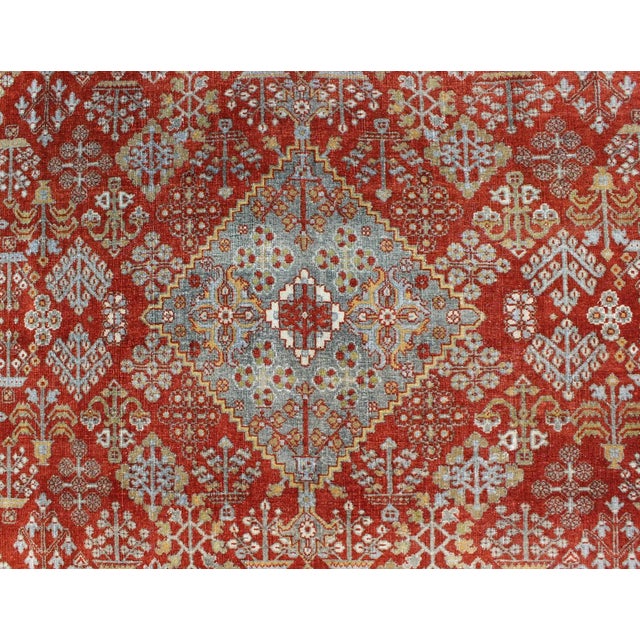 Early 20th Century Antique Persian Joshegan Rug With Geometric Medallion Design in Rust and Ivory For Sale In Atlanta - Image 6 of 11