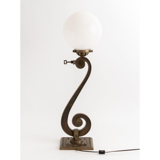 Early 20th Century Art Deco Bronze Scroll Form Lamp For Sale In New York - Image 6 of 7