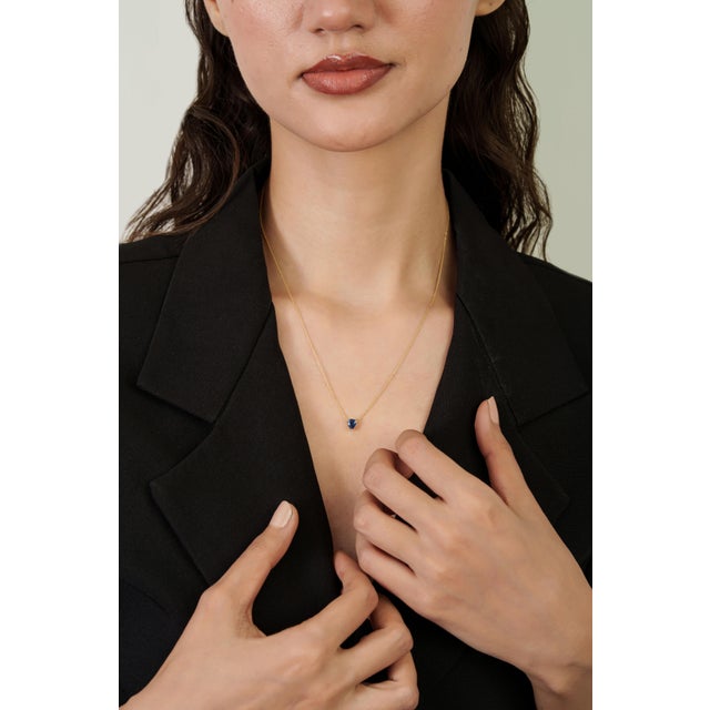 18k Solid Gold Soliatire Birthstone Necklace With Prong Set Natural Blue Sapphire For Sale - Image 10 of 14