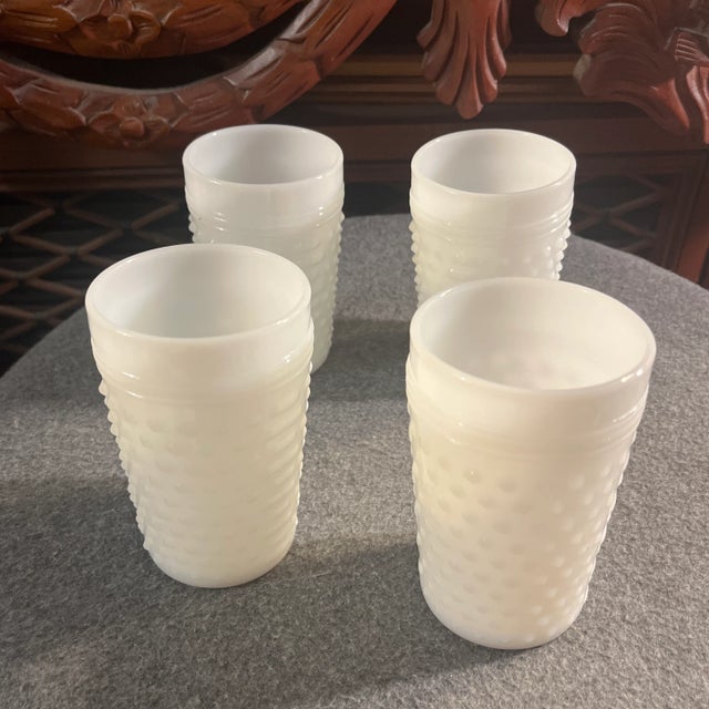 Vintage Milk Glass Lemonade Set, Hobnail Glass Pitcher & Tumblers by