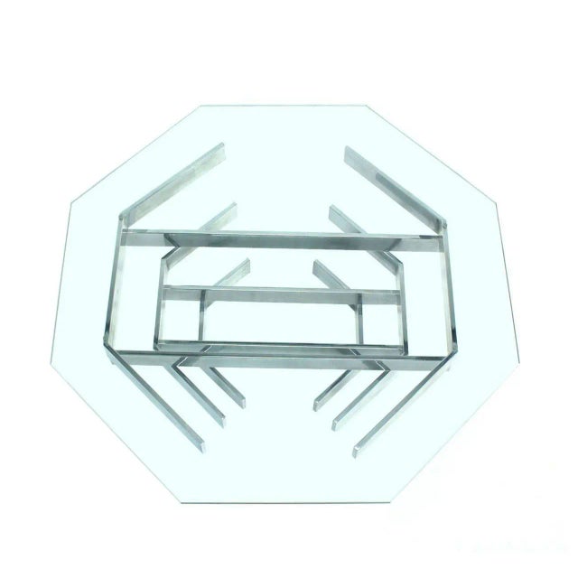 Mid-Century Modern Mid-Century Modern Heavy Stacked Chrome Base Octagonal Coffee Table For Sale - Image 3 of 7