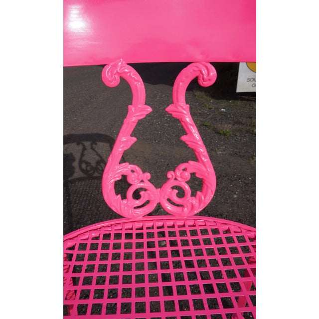 Metal Salterini Neon Pink Wrought Iron Table and 4 Klismos Chairs - 5 Pieces, Unmarked For Sale - Image 7 of 13