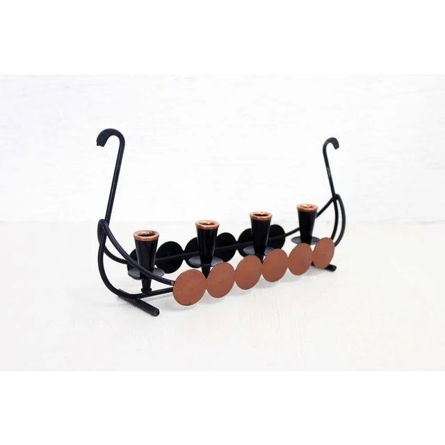 Candleholder by Gunnar Ander for Ystad Metal, Sweden Elegant Scandinavian candle holder in the shape of a Drakkar made in...