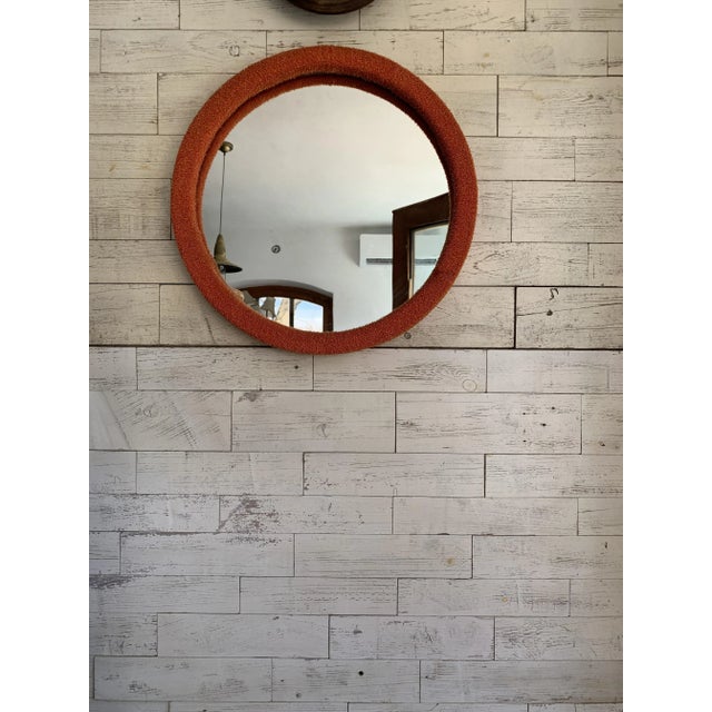 Mid-century Mirror with the orange fabric Original good condition .