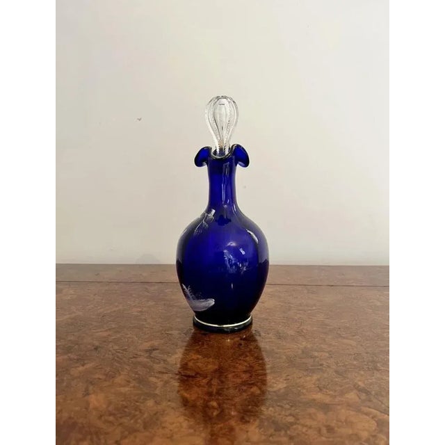 Mary Gregory Blue Glass Decanter, 1860s For Sale - Image 6 of 7