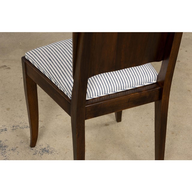 1920s French Art Deco Walnut Dining Chairs W/ Striped Linen - Set of 6 For Sale - Image 15 of 18