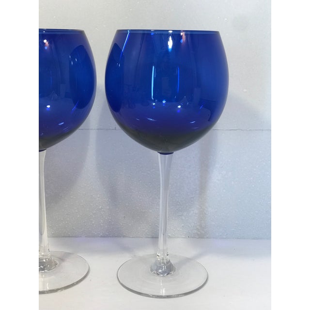 Large Contemporary Cobalt Blue Balloon Wine Glasses A Pair