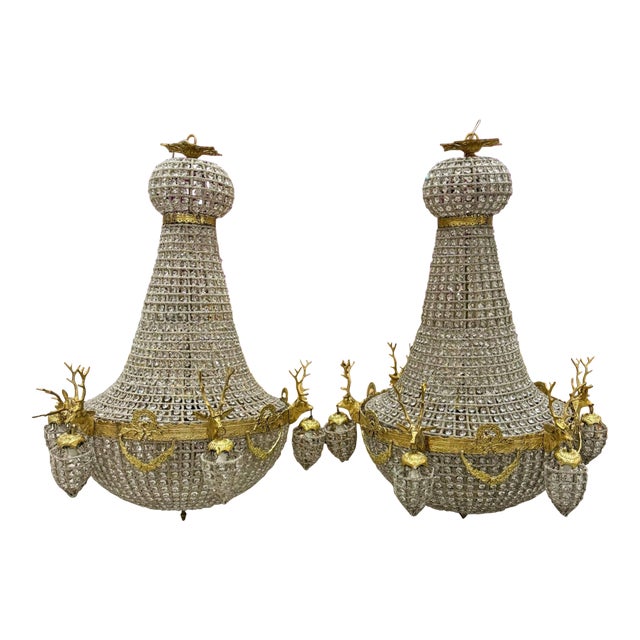French Style Stag Chandeliers - Set of 2 For Sale