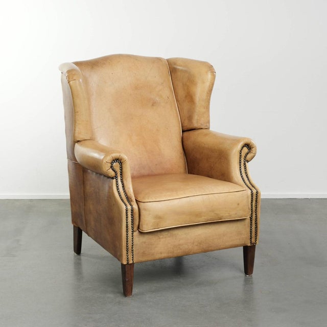 Wing Chair in Light Cowhide Leather For Sale - Image 14 of 14
