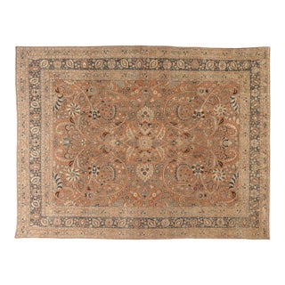 Early 20th Century Persian Tabriz Handmade Wool Rug in Rust and Midnight Blue For Sale