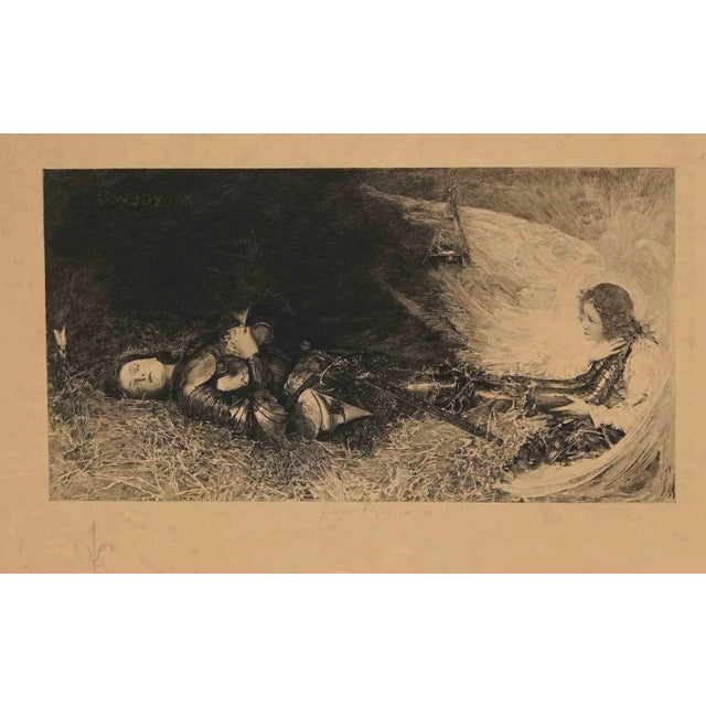 Georges Profit, The Death and Angel, Original Lithograph, 19th Century For Sale