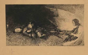 Georges Profit, The Death and Angel, Original Lithograph, 19th Century