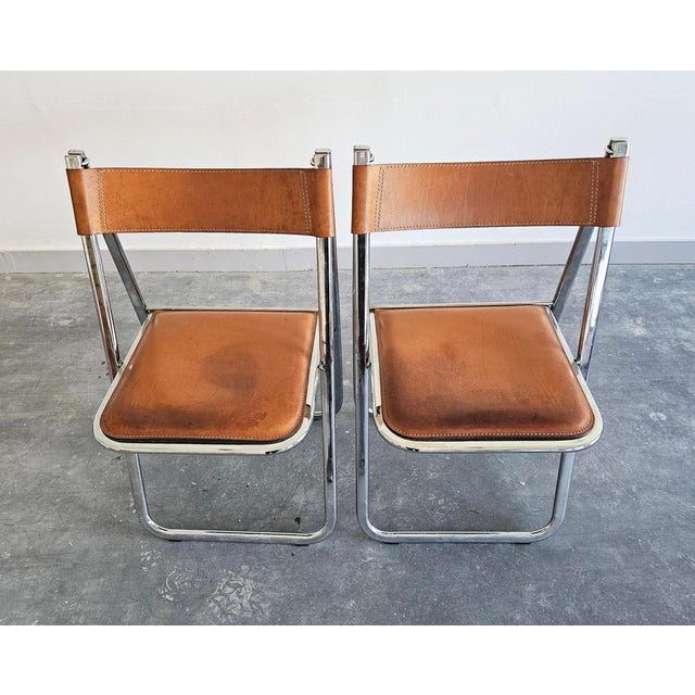 Set of Model Tamara Folding Chairs in Cognac Leather attributed to Arrben, Italy, 1970s For Sale - Image 4 of 14