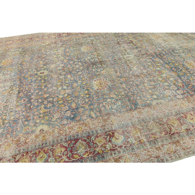 Antique Mashad Wool Rug With Allover Palmette Motifs & Muted Blue Patina For Sale - Image 12 of 12