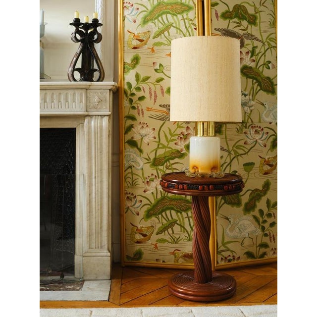 Romy Side Table in Stained Rattan with Resin and Leather by Popus Editions For Sale - Image 4 of 5