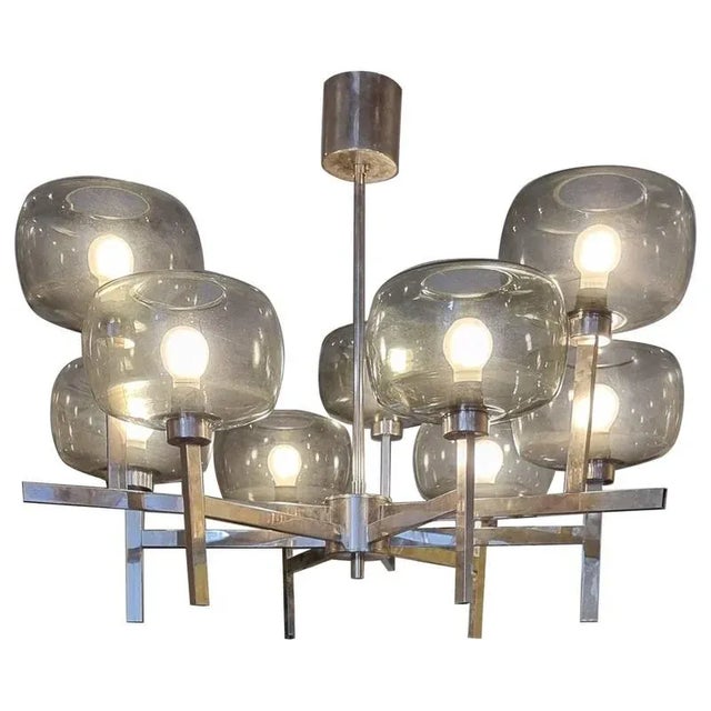 Antique Chandelier in Chrome and Glass by Holger Johansson, 1950s For Sale - Image 14 of 14