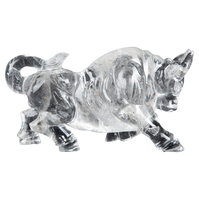 Carved rock crystal bull: Measures: 7.5" x 3" x 4".