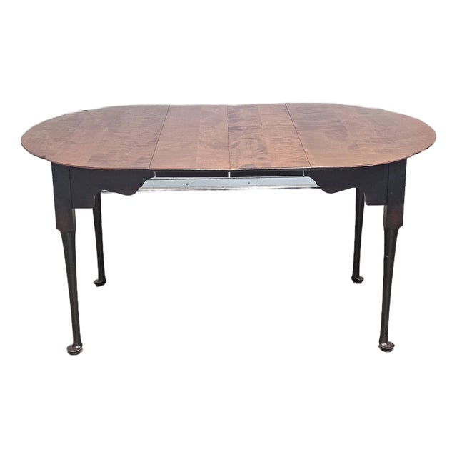 Late 20th Century Tiger Maple Dining Table Black Painted Base 2 Leaves Benchmade For Sale