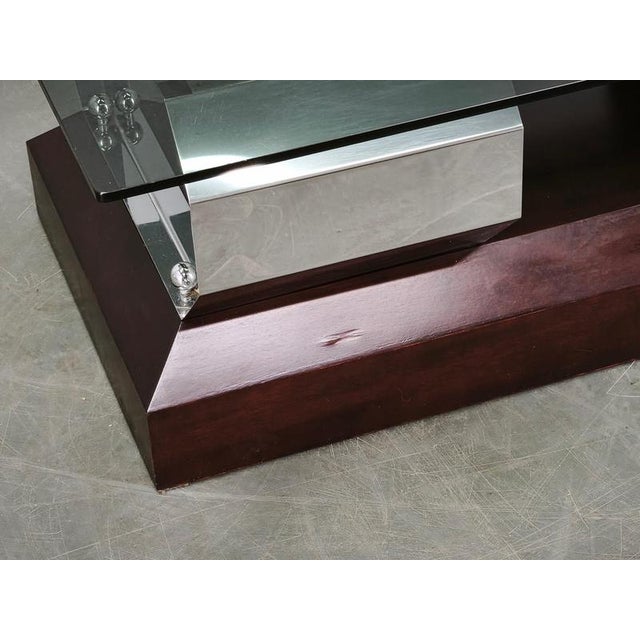 Metal Italian Chrome, Smoked Glass and Wood Coffee Table, 1970s For Sale - Image 7 of 14