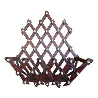 Antique Wooden Accordion Peg Shelf Wall Pocket in the Style of Sister Parish For Sale
