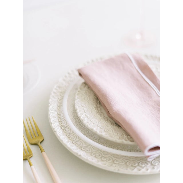 Contemporary Stone Washed Linen Napkins - Rosewater with White Trim, Set of 4 For Sale - Image 3 of 3