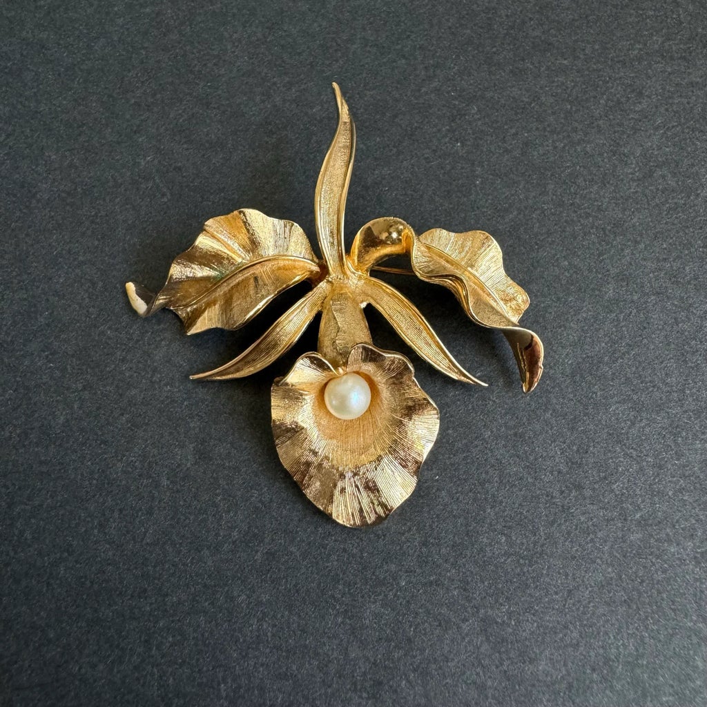 Broche Vintage Boucher - Fleur Avec Perles - Occasion - état à Vérifier