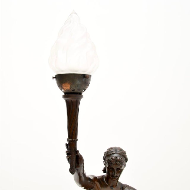Metal Antique French Bronze Lamp by Jean-Jules Cambos, 1880 For Sale - Image 7 of 17