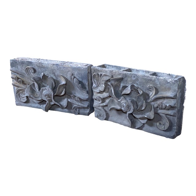 Antique Chinese Decorative Floral Pieces - a Pair For Sale