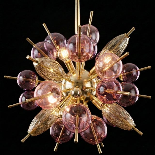 Pink and Amber Murano Glass Bubble Explosion Sputnik Lamp, 1960s For Sale - Image 3 of 5