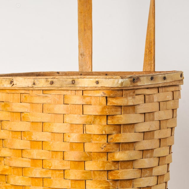 Antique Splint Wood Rolling Basket Cart For Sale - Image 9 of 15
