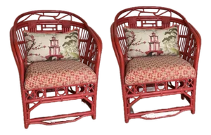 Mid 20th Century 2 Brighton Pavillion Rattan Lounge, Accent Chairs With Chippendale Fretwork.