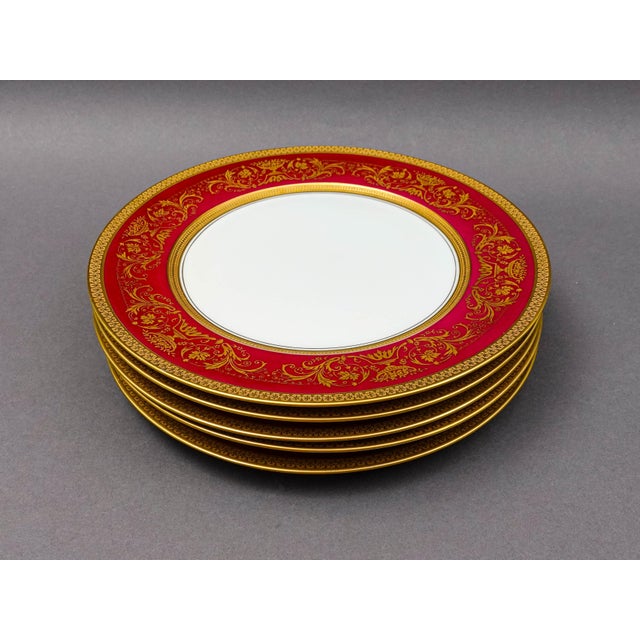 Mid 20th Century Puls Czech Fuchsia Gold Encrusted Porcelain Dinner Plates- Set of 5 For Sale - Image 4 of 11