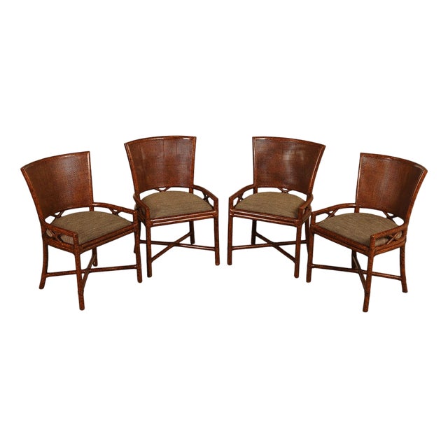 Ficks Reed Set of Four Woven Rattan Dining Chairs For Sale