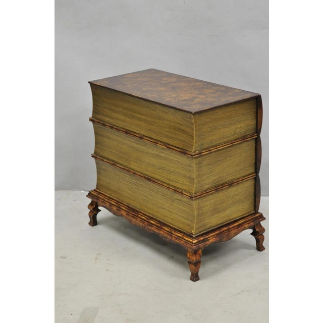 Decorator 3 Drawer Stacked Faux Book Form Italian Side Table W/ Oil Drop Finish For Sale - Image 4 of 13