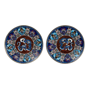 19th Century Mirror Image Japanese Cloisonne Plates - A Pair