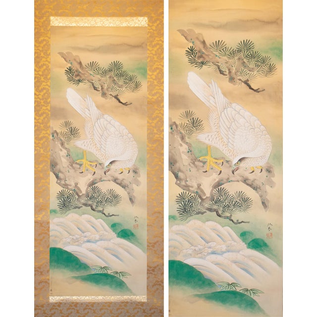Nishii Shōdō "White Hawk on a Pine Tree", Late Meiji to Early Showa Large Scroll Painting For Sale - Image 16 of 18