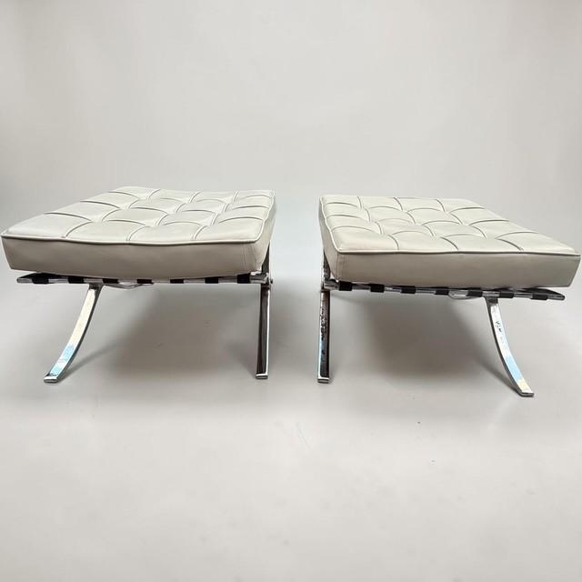 Vintage Barcelona Style Leather Ottomans – Pair Bauhaus Inspired | Chrome X-Frame | Circa 1970s–1990s Offered is a vintage...