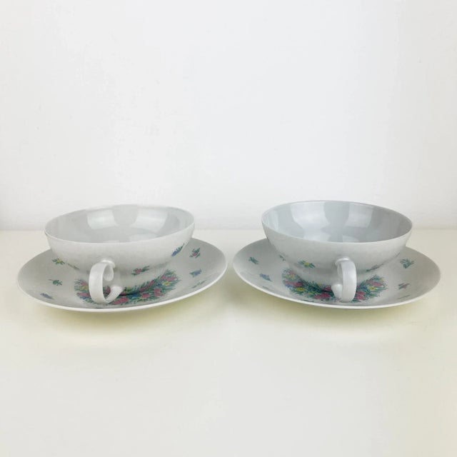 Rosenthal Vintage Studio Linie Romance Garland Floral Porcelain Cup and Saucer Set by Bjorn Wiinblad for Rosenthal, Set of 2 For Sale - Image 4 of 11