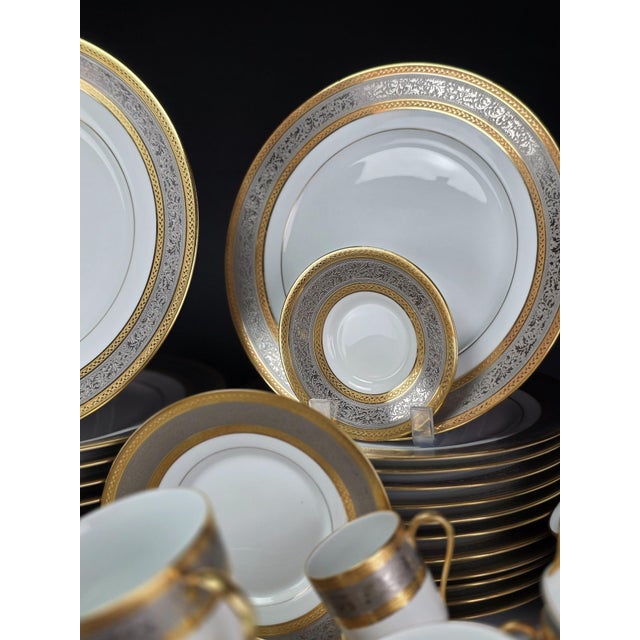 Ceramic Gilt and Platinum Plaisance Service by Raynaud Limoges for Céralène, Set of 65 For Sale - Image 7 of 14