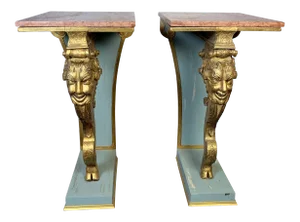 19th Century Italian Carved Wood Gilt Pedestals with Marble Top - a Pair