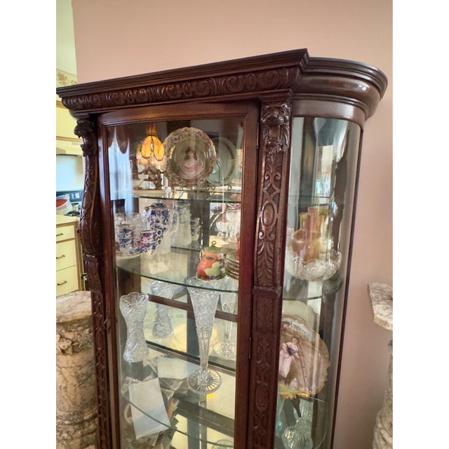 Victorian Antique Early 19th C Mahogany Lion Carved Bow Front China Cabinet, Paw Feet For Sale - Image 3 of 5