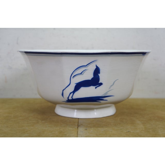 Orchies Mid 20th Century Limoges France Orchies Moulin Des Loups & Hamage Chamois Antelope Bowl 10" For Sale - Image 4 of 15