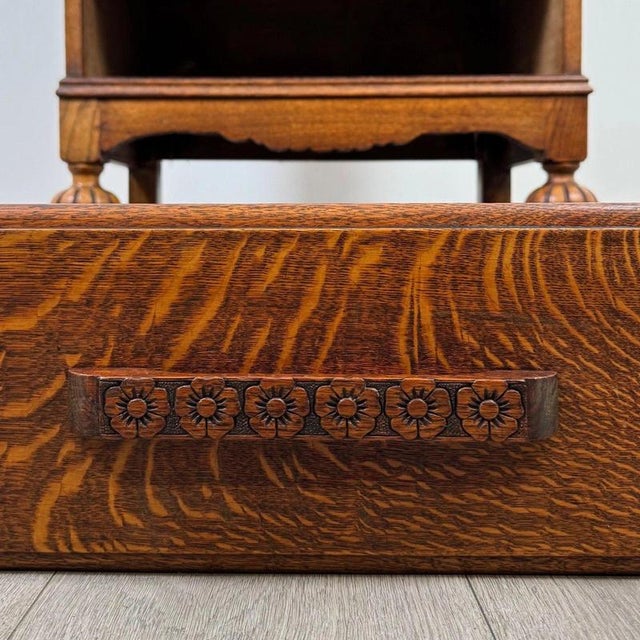 Brown Antique English Golden Oak Secretaire with Mirrored Interior, 1900s For Sale - Image 8 of 14