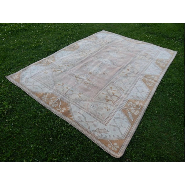 Distressed Vintage Oushak Rug with Faded Color 75.9'' X 104.7'' / 193x266cm Hand woven with high quality pure wool...