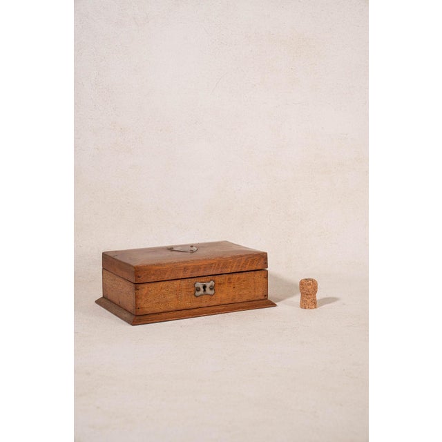 Wood Antique English Oak Box With Shield For Sale - Image 7 of 8