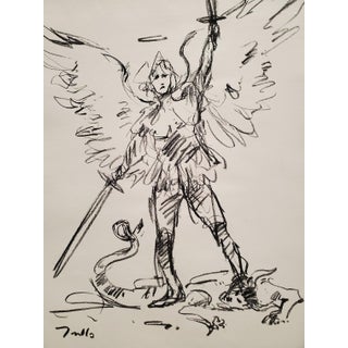 Contemporary Figurative Archangel Charcoal Sketch Drawing by Jose Trujillo For Sale