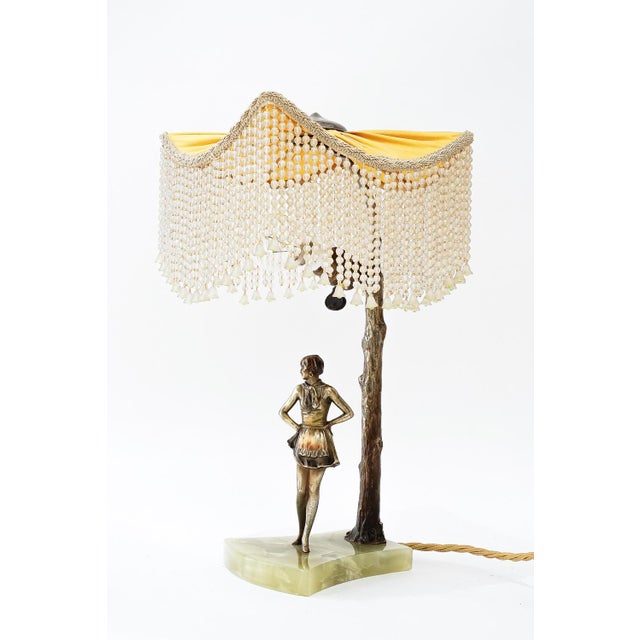 Bronze Table Lamp with Marble and Fabric Shade, 1908 For Sale - Image 6 of 18