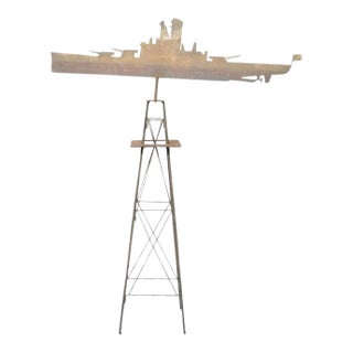 Early 20th Century Battleship Painted Steel Weathervane For Sale