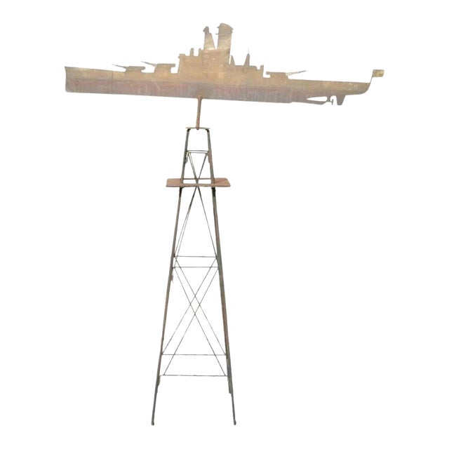Early 20th Century Battleship Painted Steel Weathervane For Sale